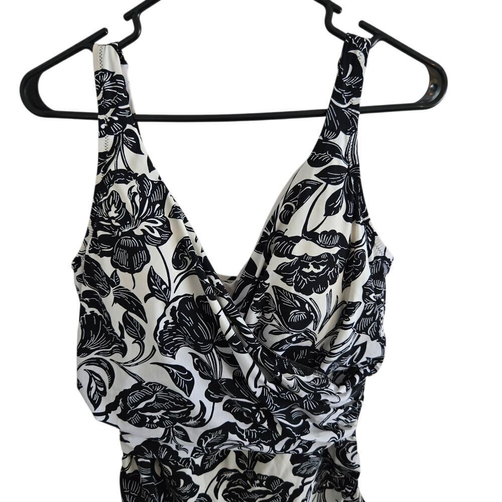 Lands’ End Women’s Floral Tank Dress Size 16 – Black White Summer Casual